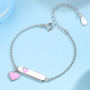 Hipoalergénico niños lindo corazón Rosa esmalte pulseras tobilleras niños joyería en plata de ley 925 <span class=keywords><strong>para</strong></span> bebés niñas pequeñas - Product Image 4