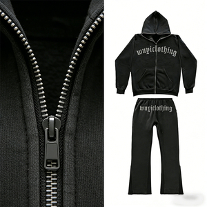 OEM ODM Custom Logo Tracksuit <b>Set</b> Men Flared Sweatpants Zip Hoodie Cotton High Quality Streetwear 2-Piece <b>Set</b> Wholesale - Product Image 2
