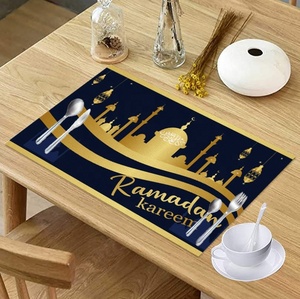 Eid Mubarak Moon Star Tapis de table lavable rustique Ramadan Kareem Napperon pour salle à manger en mousseline Mariage - Product Image 2