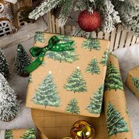 Kertas Kado Natal Kraft Hijau dan Emas Mewah dengan Foil Emas Pohon Natal Bintang Coklat Tebal untuk Kemasan Hadiah Liburan