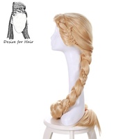 Perruque synthétique pré-tressée couleur film princesse, queue de cheval extra longue, blonde, sans dentelle, fabriquée à la machine, densité 130% faible