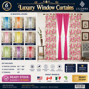 En Stock, Venta al por Mayor, Juego de 6 Cortinas Florales de 54x84 Pulgadas, Cortinas <span class=keywords><strong>para</strong></span> Ventana con Paneles Transparentes y Lazos, Cortinas Rideaux De Maison - Product Image 6