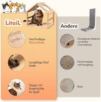 Lit et arbre pour chat en bois écologique de haute qualité, 2 niveaux, luxueux, lavable, doux, moelleux, apaisant, pour Noël