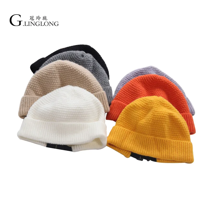 Color sólido de punto de invierno sombrero señora sombrero de caliente curling gorro de lana sombrero