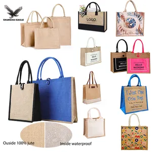 Customized Tote Jute Gift Bag Low MOQ Custom Size Logo Printed Wholesale Shopping Gift Jute Bag