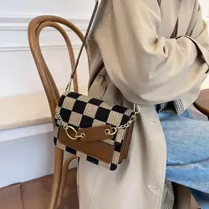 CPC Checkerboard Mini Fabric Flap Cross-body Sling Bags For Women Luxury Brand Design Handbag Simple Shoulder Bag Handbags