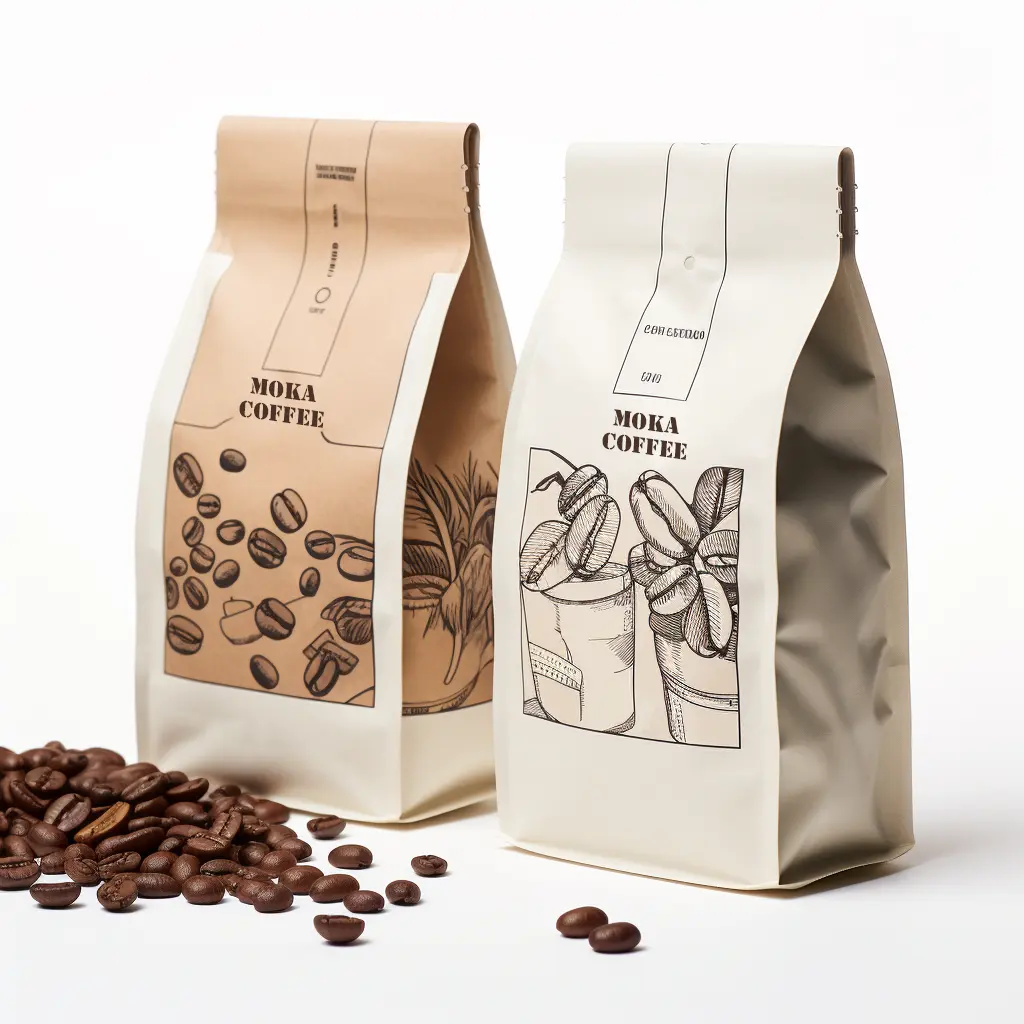 Custodia con fondo piatto richiudibile stampata personalizzata in carta Kraft sacchetti di imballaggio per oggetti da caffè organici con superficie opaca