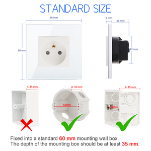 Bingoelec High Quality 86 Type Wall <strong>Light</strong> <strong>Socket</strong> 16A French <strong>Socket</strong> with Glass Material for Home Use Europe Standard - Product Image 5