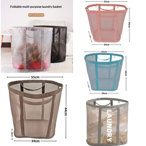 Factory-direct Large-capacity Nylon Mesh Laundry <b>Basket</b> Drains Quicklyfoldable Wall-mountable New Chinese Style <b>for</b> <b>Bathroom</b>. - Product Image 2