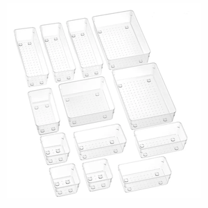 Clear Plastic Drawer Organizers Set, 5-Size Versatile Bathroom and Vanity Drawer Organizer Trays, Storage Bins for Makeup