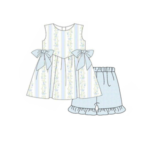 Précommande MOQ 5 – Nouveauté : Vêtements d'été pour bébés filles, motif petites fleurs bleues, style vacances, en coton biologique doux – Collection Trendyism Boutique - Product Image 3