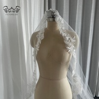 Voile de mariée Feishiluo de luxe à une couche, orné de perles et de dentelle, couleur ivoire, avec peigne pour la mariée