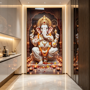 Factory Custom Golden Lord Ganesha <b>Framed</b> Hindu Home Decor Perfect Diwali Festival Gift Crystal Porcelain Painting Wall Art - Product Image 4