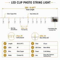 Guirlande lumineuse LED pour photos, 2 m, 20 pinces, fil argenté, 2 piles AA, éclairage constant, pour mur photo, chambre, Saint-Valentin, mariage, Noël, décoration OEM