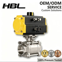 Válvula de Bola de 3 Piezas de Doble Acción, Actuación Neumática, Acero Inoxidable 304/316, DN15-DN100, Alta Calidad, Estándar OEM DIN ANSI JIS