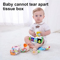 Boîte à mouchoirs en tissu Montessori pour bébé, jouet sensoriel à contraste élevé, boîte à mouchoirs en peluche pour tout-petits avec papier froissé et foulards