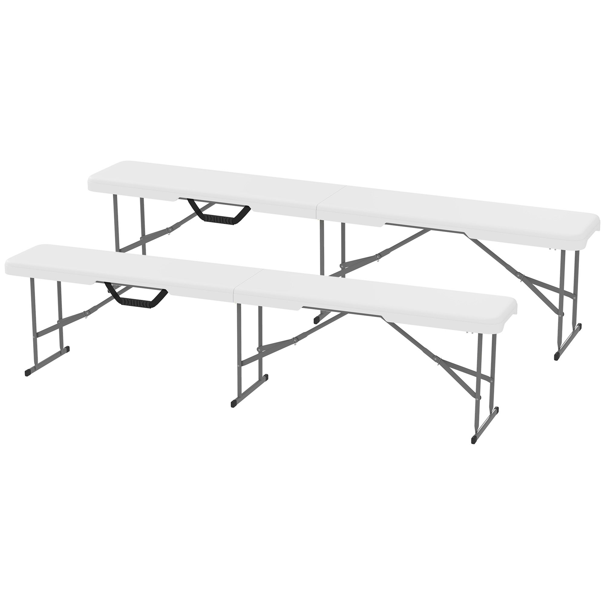 DB Hot Sale 2-Pack 6 ft Portable Foldable Plastic Bench Seats with Carrying Handle Camping Furniture White