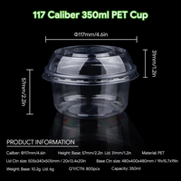 Gobelet à salade de fruits jetable transparent en PET de 350 ml (12 oz) avec couvercle, personnalisable avec logo, qualité alimentaire, conteneur en plastique à emporter, sans BPA