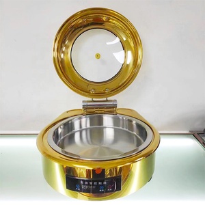 Réchaud électrique pour buffet, chauffe-plats Shefin Dish 201 en acier inoxydable perlé, <span class=keywords><strong>grand</strong></span> plat rond en verre doré - Product Image 2