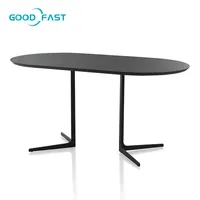 Длинный стол в скандинавском стиле, овальный, оптовая продажа с завода, верхний черный стол для переговоров из МДФ с металлической основой