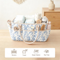 Organisateur de couches pour bébé, design floral, poignées en feutre, polyester résistant à l'eau, grande capacité, dessus ouvert, séparateurs amovibles