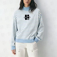 Sudadera de Moda al por Mayor de Alta Calidad, Oversize, de Algodón French Terry, con Logotipo Bordado Personalizado, Cuello Alto a Rayas para Mujer