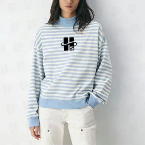 เสื้อสเวตเชิ้ตผู้หญิงคอเต่าลายทาง ผ้าฝ้ายเฟรนช์เทอร์รี่ คุณภาพสูง แฟชั่นขายส่ง ไซส์ใหญ่ ปักโลโก้ตามสั่ง - Product Image 3