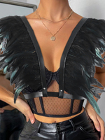 Ensemble de costumes de spectacle de festival, cape d'épaule en plumes noires, jupe à franges brodée pour les spectacles de danse tribale de carnaval, unisexe