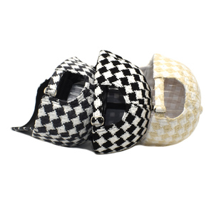 Summer Fashion Woven Checked Fabric <b>Plain</b> Baseball <b>Cap</b> - Product Image 4