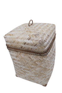 Handmade Natural <b>Square</b> Bamboo Storage Box with Cover Sustainable Woven <b>Basket</b> for Kitchen Closet or Gift Applications - Product Image 5