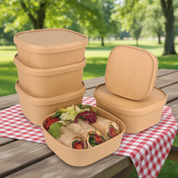 Boîtes alimentaires carrées en papier kraft biodégradable Printon de 32 oz, emballages à emporter, contenants alimentaires jetables avec couvercles