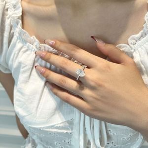 Dylam High Jewelry 925 Sterling <b>Silver</b> <b>Eternity</b> Band Oval Shape D VVS1 Moissanite Stone Engagement Wedding Bridal Women <b>Rings</b> - Product Image 2