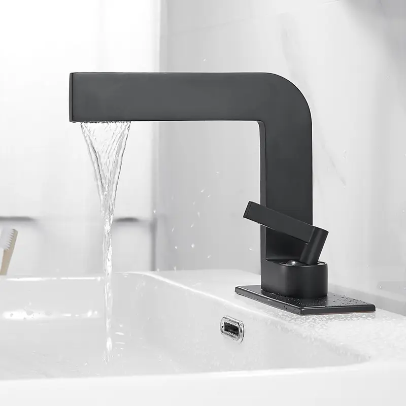 Artistic faucet black and white hot and cold basin creative personality light luxury copper basin nordic waterfall bathroom