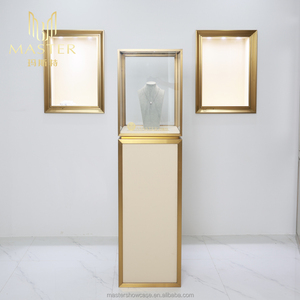 Offerte Speciali Vetrina Espositiva con Serratura, Vetrina per Gioielli in Vetro Temperato, Piedistallo in Acciaio Inox Dorato - Product Image 2