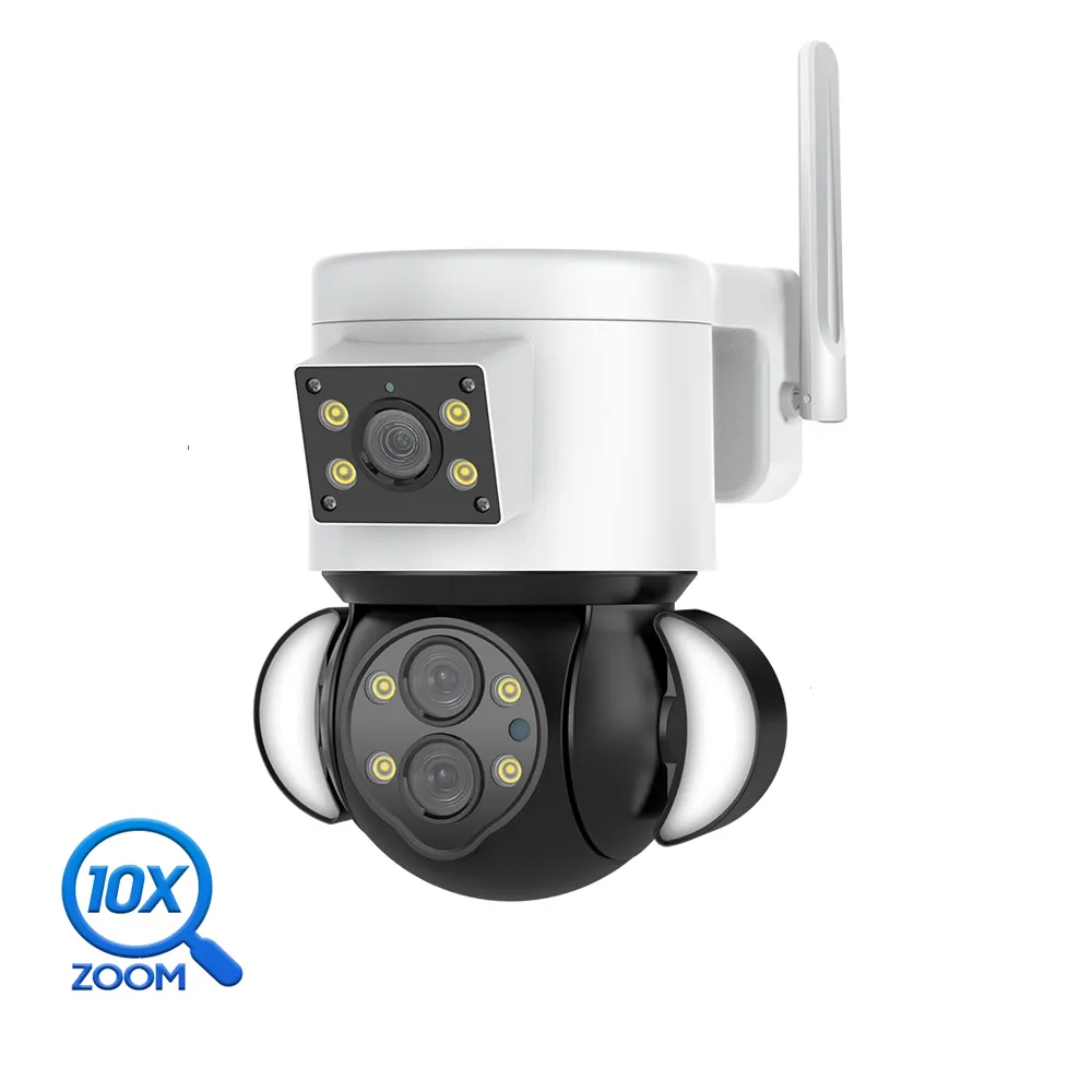 Hot Koop Panoramisch 10X Optische Zoom Camera Wifi 4MP Security Surveillance Linkage Schijnwerper Auto Tracking Meerdere Lens Camera