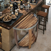 Table basse demi-tonneau en chêne massif au design antique, 60 cm, double étagère de rangement, pot de fleurs, durable, détachable, type support facile