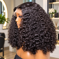 Wig rambut manusia afro keriting kinky raw virgin pre-plucked cuticle aligned, pendek, HD lace front tanpa lem, model bob curly Burmese frontal.