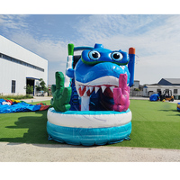Château gonflable aquatique de qualité commerciale pour l'extérieur, avec toboggan aquatique, thème « Paradis des requins », pour adultes