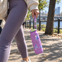 Bouteille d'eau isotherme à double paroi en acier inoxydable 304 de 16 oz, couleur personnalisée, avec corde, pour filles, motif canette de cola perlée