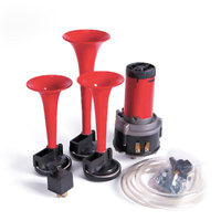 Kit de klaxon à air pour camion SUNLAEBO rouge à 3 trompettes, 3 voies, en fer, avec système d'alarme de sécurité pour camions à benne basculante, 110-125 dB, 20 W, 12 V