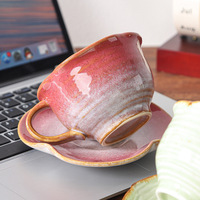 Ensemble tasse et soucoupe en céramique vintage avec glaçure de type Sakura japonaise pour latte art et café, vente en gros