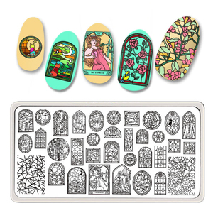 Plaque de tamponnage pour ongles MCBL, thème film magique, motif badge château de sorcier, en acier inoxydable, pochoir souple pour impression d'art d'ongles, logo - Product Image 2