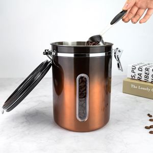 1.5L 1.8L 2.8L Vacuum Sealed Coffee Canister 304 Stainless Steel Airtight Date Tracker Beans Storage <b>Container</b> with Spoon Window - Product Image 3