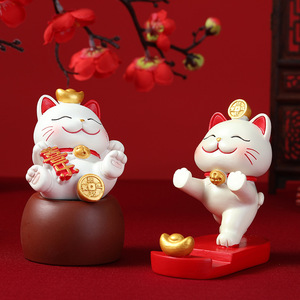 Chinese Style Lucky Cat Phone Holder Resin Desktop <b>Stand</b> <b>For</b> Mobile <b>Tablet</b> Creative Ornament - Product Image 3