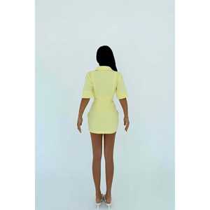 Vestido Amarillo de Algodón y Spandex con Cuello, Largo hasta el Suelo, Talla Única XL, Estilo Casual para Fiesta, con Forro de Patrón Sólido para Otoño - Product Image 4