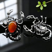 Pendentif Scorpion en Pierre Naturelle, Broche Scorpion en Alliage avec Cabochon en Pierre de Guérison pour Cadeau Bijou