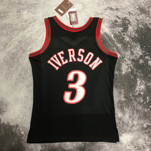 Presse à chaud personnalisée en gros, style rétro <span class=keywords><strong>76ers</strong></span> # <span class=keywords><strong>Maillot</strong></span> de basket sans manches 398 Season noir et blanc en maille poly unisexe adulte 2026 transfrontalier - Product Image 4
