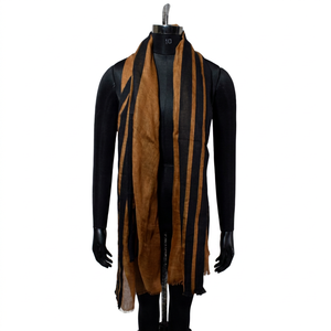 Écharpe rayée en lin pour femme, moutarde et noir, style traditionnel, décontractée, pour l'automne, chaude, usage quotidien, écharpes ethniques - Product Image 1