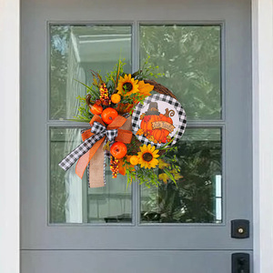 Pour <span class=keywords><strong>Amazon</strong></span> Hong Kong Nouveau pour l'amour <span class=keywords><strong>Porte</strong></span> en bois Couronne suspendue Thanksgiving Tournesol Automne Citrouille Simulation <span class=keywords><strong>Plante</strong></span> élégante - Product Image 4