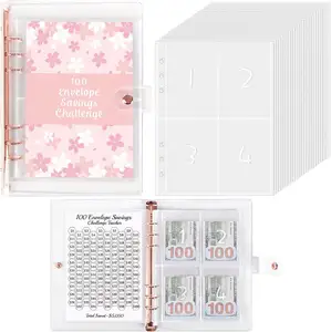 2024 12 Month Business Office Conference 6 rings PVC Clear Binder Transparent Planner Book With Cash Envelope Label Stickers